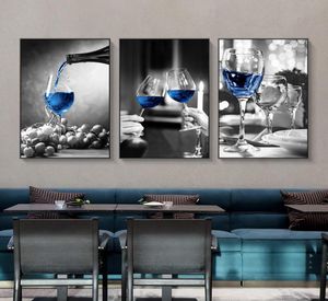 Verre à vin bleu toile Art imprime affiche moderne mur photo Bar Restaurant cuisine décoration murale salle à manger salon Decor6357118