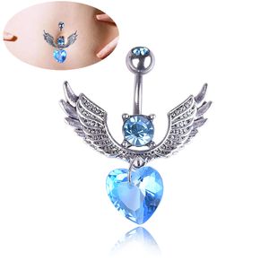 Blauwe Wing Zirkoon Crystal Body Sieraden Roestvrij staal Rhinestone Navel Bell Button Piercing Ringen voor Vrouwen Gift