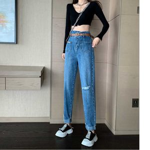 Blue Woman High Taille Dip Jeans 2022 Y2k Harem Pants vrouwen Koreaanse mode vintage kleding streetwear dames L230316