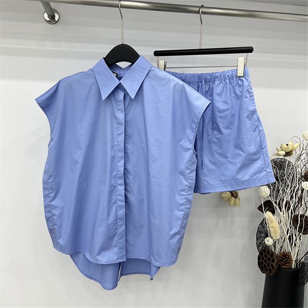 Blue Women Blouse T-shirt shorts de luxe Designer décontracté quotidien singulet tenues lettre chemises tops shorts d'été