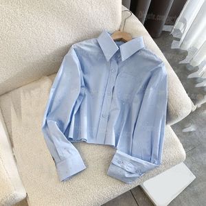 Designer Women Shirts Leter Borduurde Rhinestone T -shirt Vrouw Luxe Luxe lange mouw bijgesneden tops Elegante charmante meid Rapel Witblauw blouse