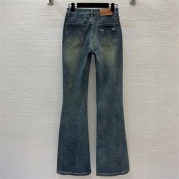 Bleu femmes Jean évasé poche arrière pantalon en Denim brodé pantalon décontracté quotidien luxe concepteur Jean pantalon