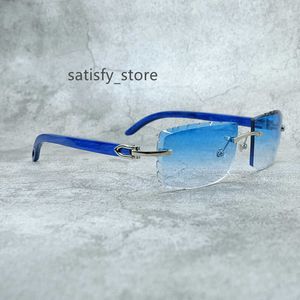Blauwe houten zonnebril diamant gesneden carter designer randloze zonnebril voor mannen en vrouwen nieuw in tinten brillenglazen