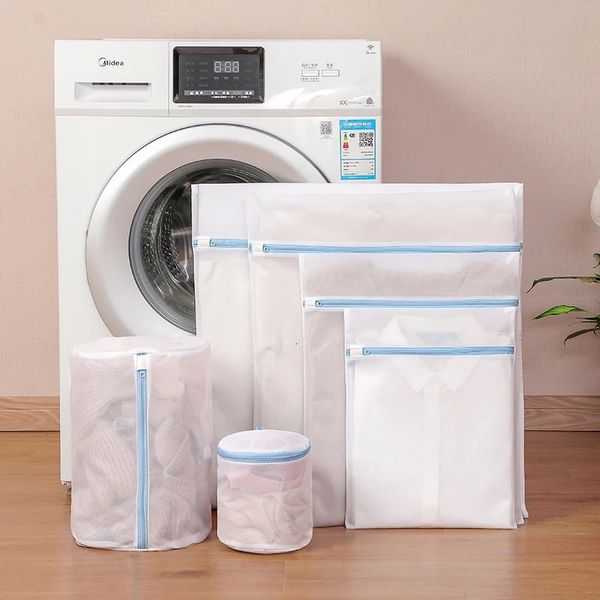 Bolsa de lavandería con cremallera azul, malla fina, bolsas de almacenamiento de alta calidad, limpieza de ropa para el hogar, protección para lavado a máquina 240308