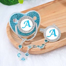 Blue Zirkon Baby Pacifier Clip 26 Letters Personaliseerde Personifiers Holder Silicone Infant Theether Nipple BPA Gratis L2405