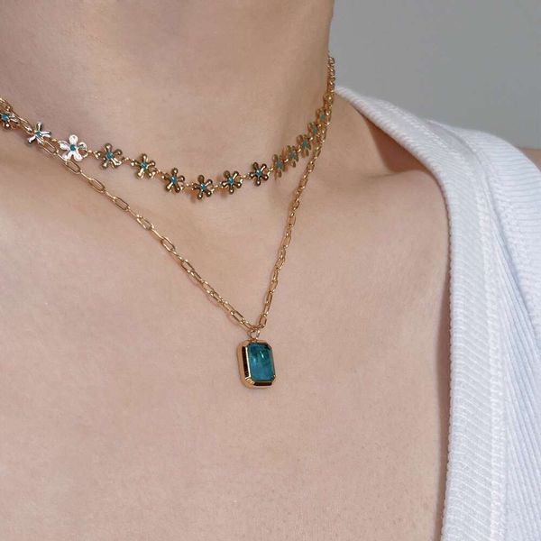 Collier pendentif en Zircon bleu pour femmes, chaîne légère, petite et haute sensibilité, nouveau collier