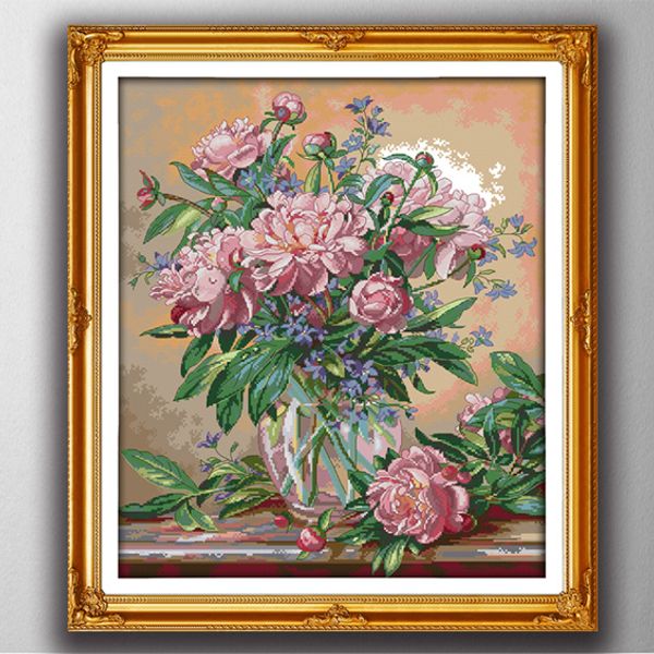 Jarrón de campanillas, flores, pinturas para decoración del hogar, bordado de punto de cruz hecho a mano, conjuntos de costura, impresión contada en lienzo DMC 14CT / 11CT