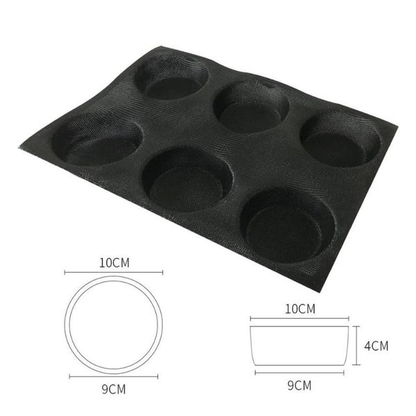 Bluedrop forma de pan de bollo de silicona forma redonda bandeja para hornear hamburguesas molde antiadherente molde de grado alimenticio herramienta de cocina 4 pulgadas 6 cuevas Y2002899