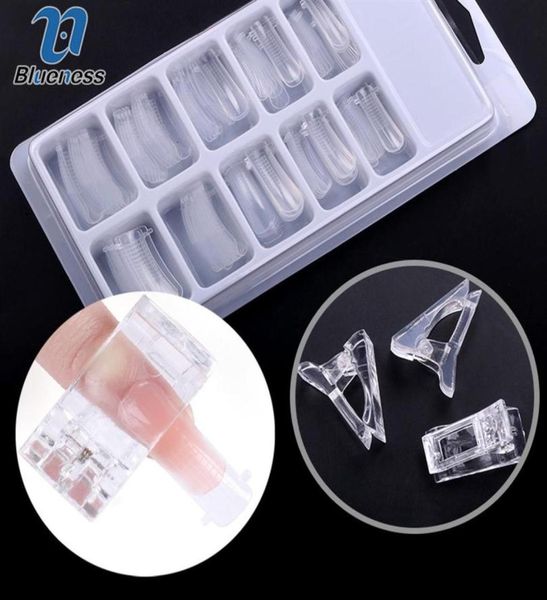 Bleuté Extension rapide des ongles cristal faux ongles moule double formes conseils pince fixe doigt Nail Art UV Gel constructeur outils328o7816145