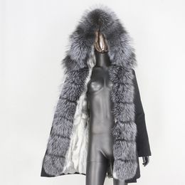 Damesbont Faux Bluessfair 2021 Waterdichte Winterjas Dames Lange Parka Real Liner Coat Natural Raccoon Collar Warm Uitloper