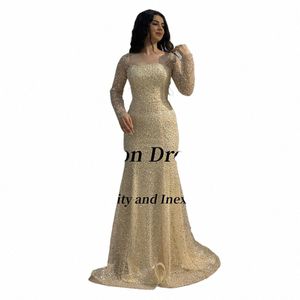 Blueribb Shinny Paillettes Sirène Dres pour le bal 2024 Col carré Lg Manches Robes de soirée Zipper Back Dubai Party Dr Z6Ai #