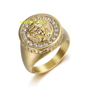 Anillo de medusa chapado en oro con forma geométrica griega antigua de acero inoxidable 316l de Blues Religion para joyería de hombre