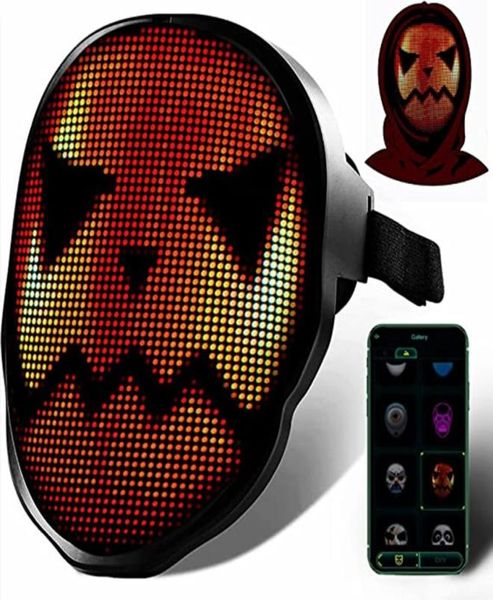 Bluetooth 2074 RGB Lámpara Cuentas Luces LED Máscara de fiesta Bricolaje Edición de imágenes Animación Texto Amor Broma Concierto Robot Cara Máscara LED7249177