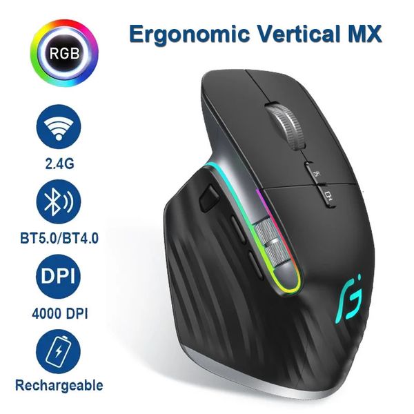 Bluetooth 24G TriMode Mouse Vertical M10 Macro inalámbrico Botón de silencio programable 4000 DPI Ratones ergonómicos para tableta PC portátil 240309