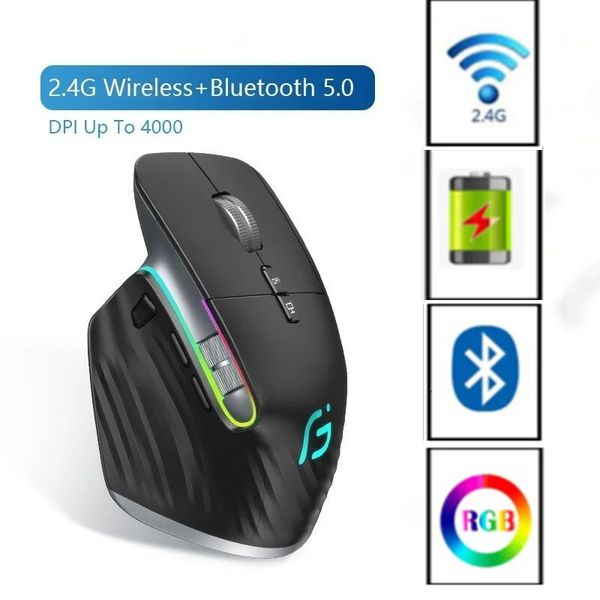 Souris sans fil Bluetooth 24G, Rechargeable, 12 couleurs, RGB LED, ergonomique, pour Gamer, ordinateur portable, iPad 240309
