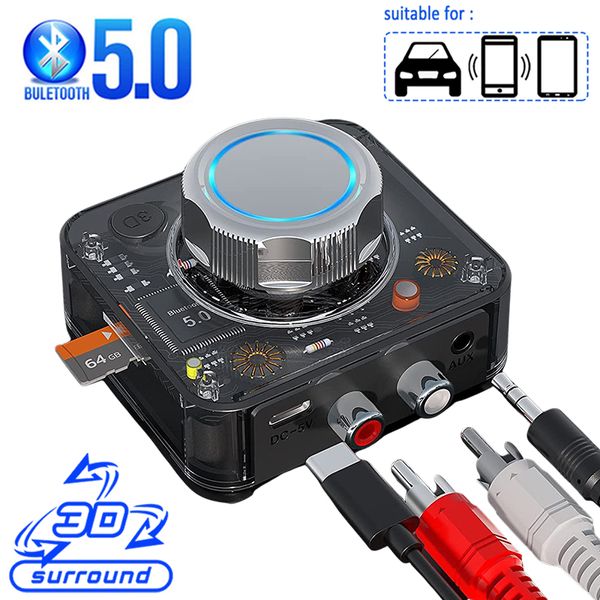 Receptor de audio Bluetooth 5.0 Adaptador de audio inalámbrico estéreo RCA de 3,5 mm Reproducción de tarjeta TF Modo de graves 3D para sistema de sonido de transmisión de música en casa