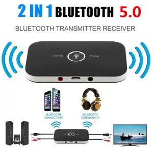 Transmisores Bluetooth V5.0 Receptor de audio Transmisor 2 en 1 Adaptador de música inalámbrico AUX de 3,5 mm Dongle USB para kit de automóvil TV PC Auricular con bolsa