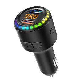 Bluetooth 5.0 transmetteur FM de voiture sans fil appel mains libres lecteur MP3 7 couleurs rvb lumières 2 USB accessoires de voiture à charge rapide