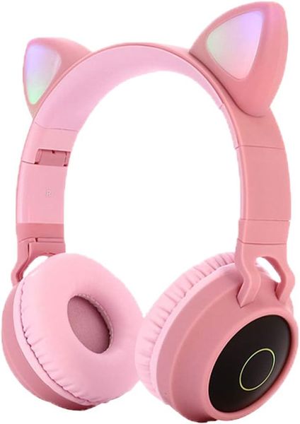 Casque Bluetooth 5.0 Cat Ear Casque stéréo sans fil pliable sur l'oreille avec micro Lumière LED et contrôle du volume Prise en charge de la carte TF Aux