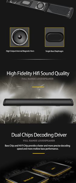 FreeShipping Bluetooth 5.0 FM Barra de sonido Altavoz inalámbrico 20W Columna de cine en casa Sistema de sonido envolvente Estéreo Altavoz montado en la pared