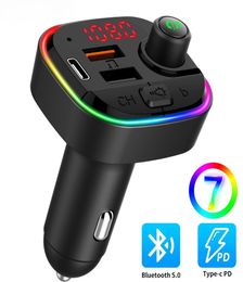 Émetteur Bluetooth 5.0 FM QC3.0 + PD Adaptateur de chargeur USB Fast Fast Wireless Car Kit de voiture Hands Free Hands Free With Bass O Backlit2600864