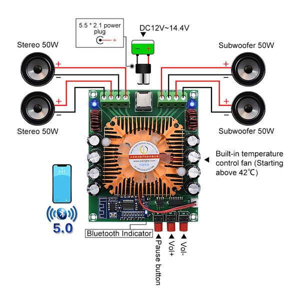 Envío gratuito Bluetooth 5.0 Amplificador de potencia Tarjeta de audio 4x50W TDA7850 Clase AB Amplificador estéreo de alta fidelidad Cine en casa Altavoz BTL Mini amplificador