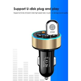 Bluetooth 5 0 QC 3 0 3 1A Charge rapide carte TF u-disk lecteur MP3 accessoires de téléphone transmetteur FM chargeur de voiture lumière LED Ring214G