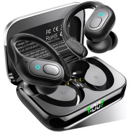 Bluetooth 5.3 Koptelefoon Echte draadloze hoofdtelefoon Over-ear oordopjes ENC Ruisonderdrukkende microfoon Oorhaken Waterdichte headset voor sport