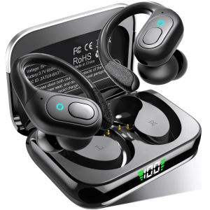Écouteurs sans fil Bluetooth 5.3, oreillettes sur l'oreille, suppression du bruit ENC, micro, crochets d'oreille, casque étanche pour le Sport