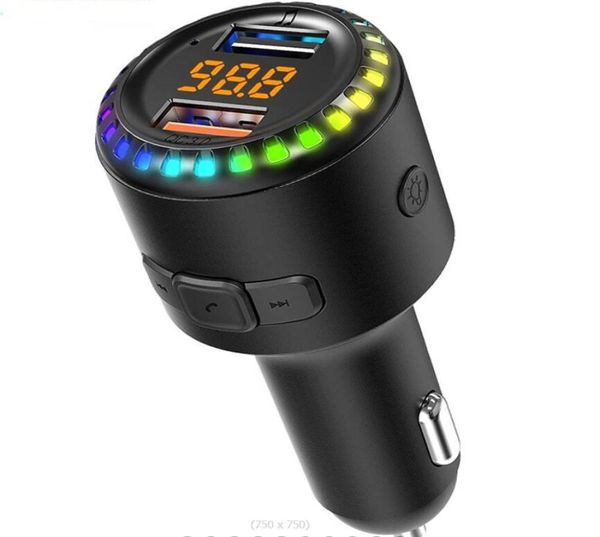 Transmisor FM Bluetooth 50 EDR para coche, reproductor MP3 inalámbrico con llamada manual, luces RGB de 7 colores, 2 USB de carga rápida, accesorios para coche 1224726