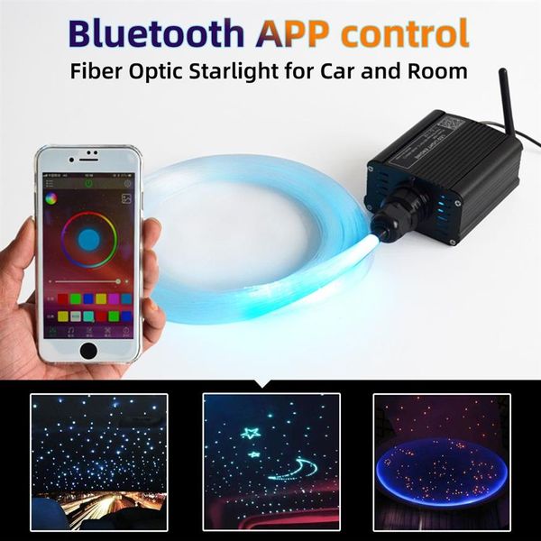 Luz de fibra óptica LED controlada por aplicación Bluetooth 12v con 400 hilos 3m 0 75mm Cable de fibra para techo de coche de casa iluminación novedosa 210Z