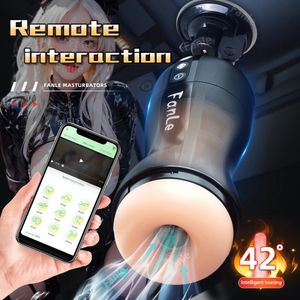 Bluetooth Automático Masturbator Cup Bernejo Máquina de sexo de coño calentado para hombres Aplicación Control remoto Vibrador Vibrador 240423