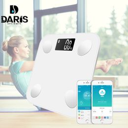 Bluetooth Escala de grasa corporal Smart BMI Baño digital Peso inalámbrico Escala de piso Analizador de composición corporal con aplicación para teléfono inteligente Y200106