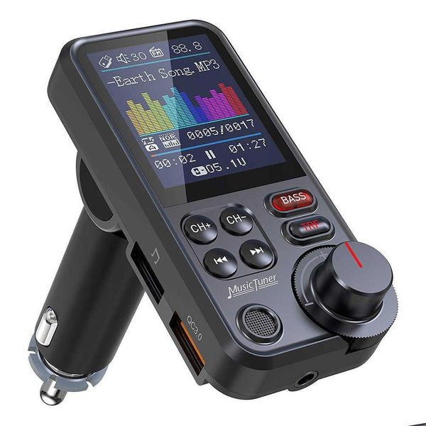 Bluetooth Car Kit 1.8Wireless Fm Transmitter Aux Supports Qc3.0 Charge Treble And Bass Sound Music Player Charger Quick Drop Deliv Dhpvt