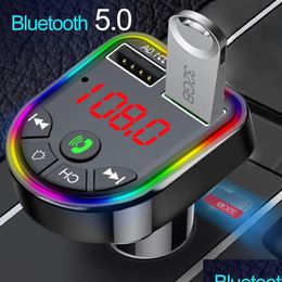 Bluetooth Car Kit 2022 omgevingslicht 5.0 FM Zender MP3 Player Draadloze handen O ontvanger USB Fast Charge Tf U Disk Drop Delivery DH4AJ