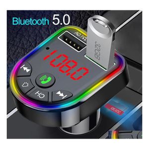 Bluetooth -autokit 2022 omgevingslicht 5.0 FM zender mp3 -speler draadloze handen o ontvanger USB snel lading tf u disk drop levering dhzkz