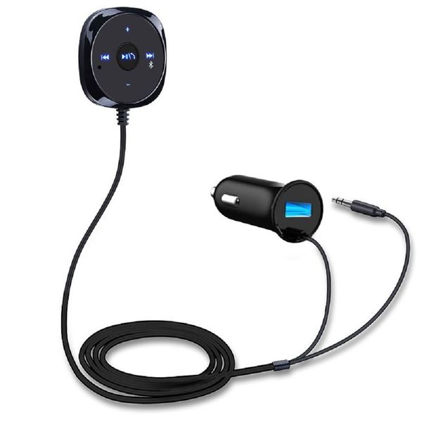 Adaptateur de kit de voiture Bluetooth haut-parleur mains libres stéréo sans fil avec un port 2.1A chargeur de voiture USB prise Aux 3.5mm magnétique