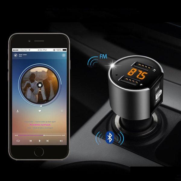 Kit de coche Bluetooth Reproductor de Mp3 para coche Kit de manos Bluetooth Transmisor Fm Encendedor de cigarrillos Carga USB dual Detección de voltaje de batería U Dhi5U