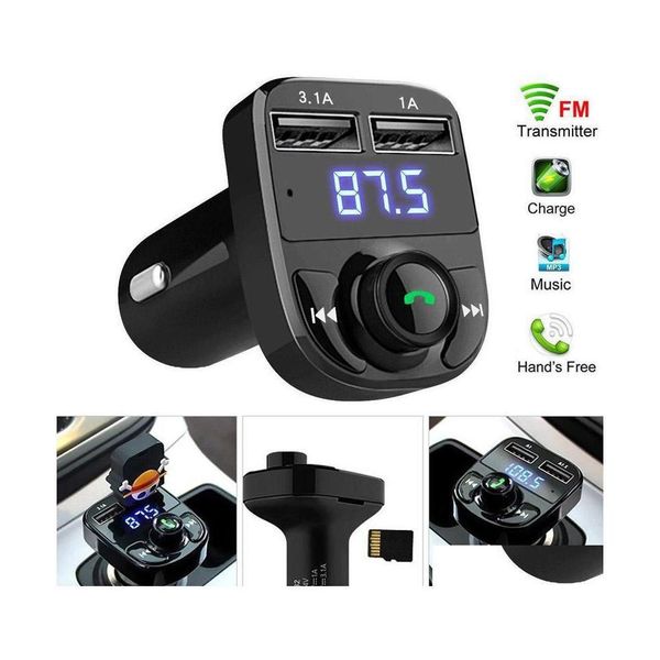 Bluetooth Car Kit Dvr FM50 X8 Transmisor FM Aux Modator Manos O Receptor Reproductor de MP3 con carga rápida 3.1A Dual USB C Drop Entrega Dhsuq