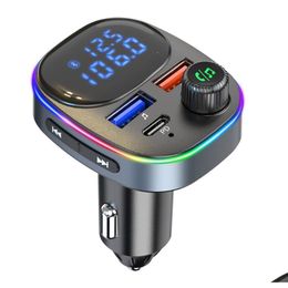 Kit de voiture Bluetooth Transmetteur Fm 5.0 Mains Lecteur MP3 Pd Type C Qc3.0 USB Charge rapide Accessoires de lumière colorée T65 BC82 Drop Delivery Ot3Jz