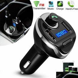 Bluetooth -autokit FM Zender Aux Modator Bluetooth Hands Auto Kit O MP3 -speler Dual USB -lader met 3.1A Quick Charge Drop Delive DH3E8