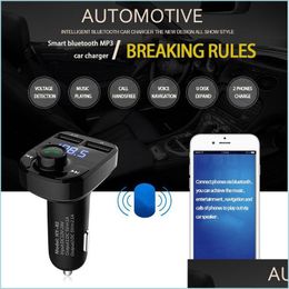 Bluetooth -autokit FM Zender Bluetooth Car Kit Hand MP3 O Player Voltage Detectie Ruis annulering Dual USB Charger Drop deliv Dh2oz