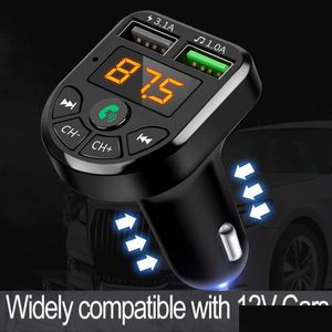 Kit de voiture Bluetooth Transmetteur Fm Bluetooth Car Mp3 O Player Hands Kit 5V 3.1A Chargeur double USB 12-24V Tf U Disk Music Drop Delivery 2 Dhhjv