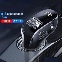 Bluetooth Car Kit Transmisor Fm Inalámbrico 5.0 Radio Modator Cargador USB Manos Aux O Reproductor Mp3 Drop Delivery Móviles Motocicletas Elec Dhzz9