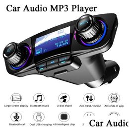 Kit de voiture Bluetooth Transmetteur Fm Mains sans fil Aux Modator Lecteur MP3 Tf Dual Usb 2.1A Power On Off Display O Drop Delivery Mobiles Dh5En