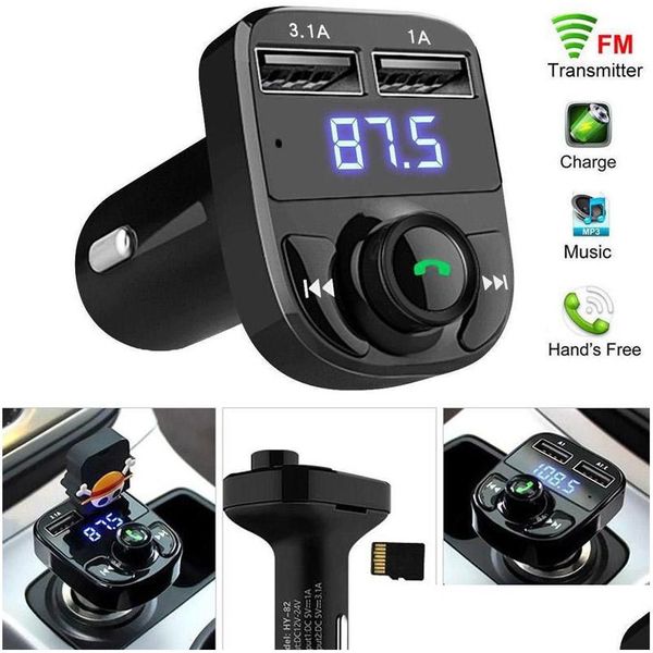 Kit de coche Bluetooth FM50 X8 Transmisor FM Aux Modator Manos O Receptor Reproductor de MP3 con carga rápida 3.1A Dual USB C Drop Delivery Mob Dhujk