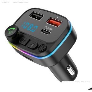 Kit de voiture Bluetooth Kits 5.0 Transmetteurs Fm Mains sans fil O Récepteur Lecteur MP3 Type-C Double USB Chargeur rapide Accessoires Drop Delivery Otw2H