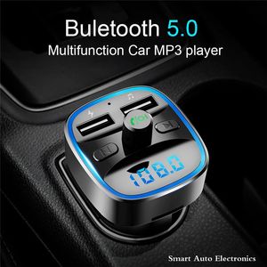 Bluetooth Car Kit Reproductor de MP3 Manos libres Llamadas Transmisor FM Modulador 5.0 Receptor Dual USB Teléfono móvil Cargador rápido U Disco Tarjeta TF Accesorios interiores