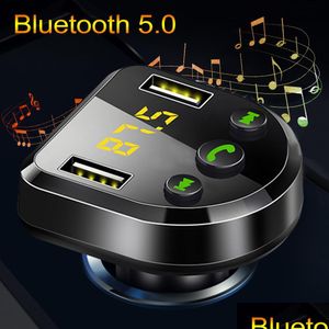 Kit de voiture Bluetooth Mains sans fil Transmetteur FM 5.0 Lecteur MP3 Détection de tension Double chargeur USB Support U Disk Drop Delivery Mobil Dh29C