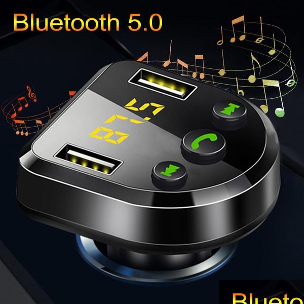 Kit de voiture Bluetooth Mains sans fil Bluetooth 5.0 Transmetteur Fm Lecteur MP3 de voiture Détection de tension Chargeur double USB Support U Disk Drop D Dh1Ce